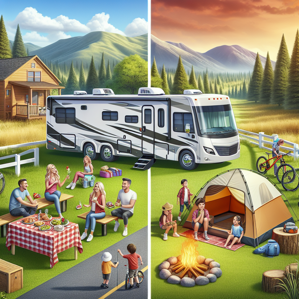 Illustration of RV vs Tent Camping: Family-Friendly Comparison for Traveling the USA