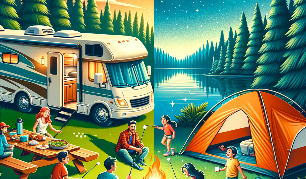 Illustration of RV vs Tent Camping: Family-Friendly Comparison for Traveling the USA